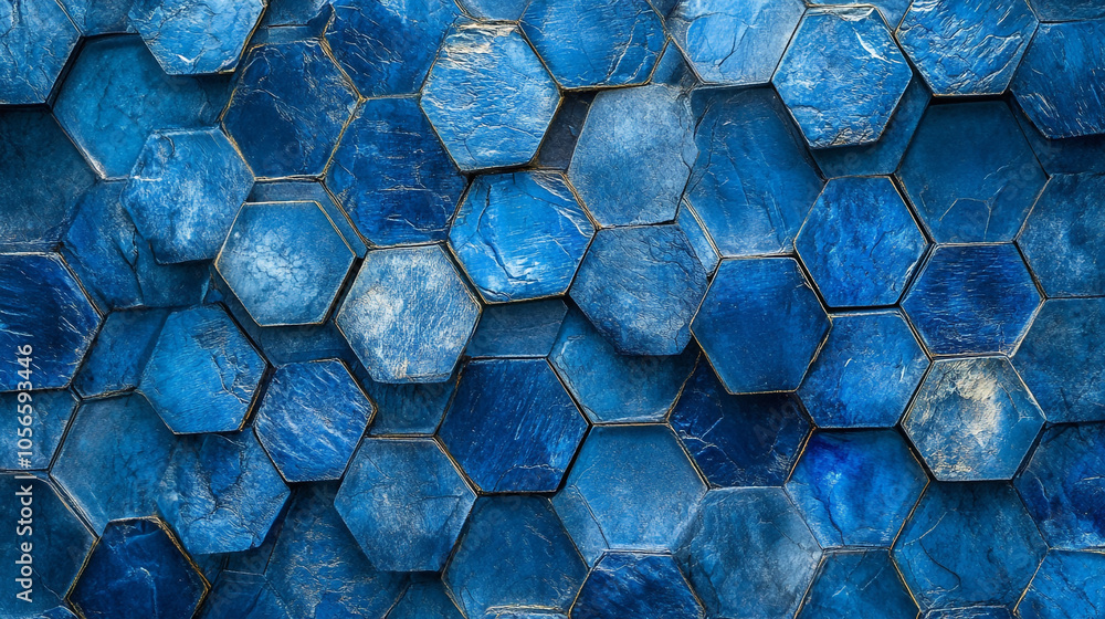 Poster beautiful arrangement of blue hexagonal tiles in a modern design setting
