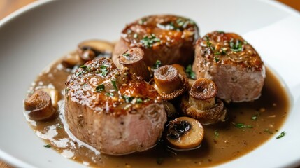 Pork tenderloin served with a rich Chanterelle mushroom sauce