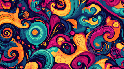 Fototapeta premium Colorful background with swirling, psychedelic patterns in bright tones. Psychedelic Patterns. Illustration