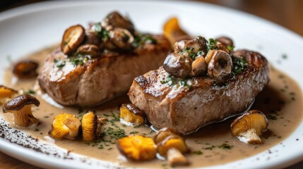 Pork tenderloin served with a rich Chanterelle mushroom sauce