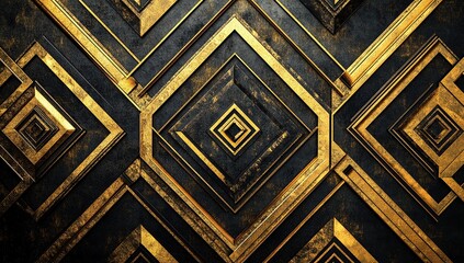 Art Deco-inspired background with geometric patterns in gold and black