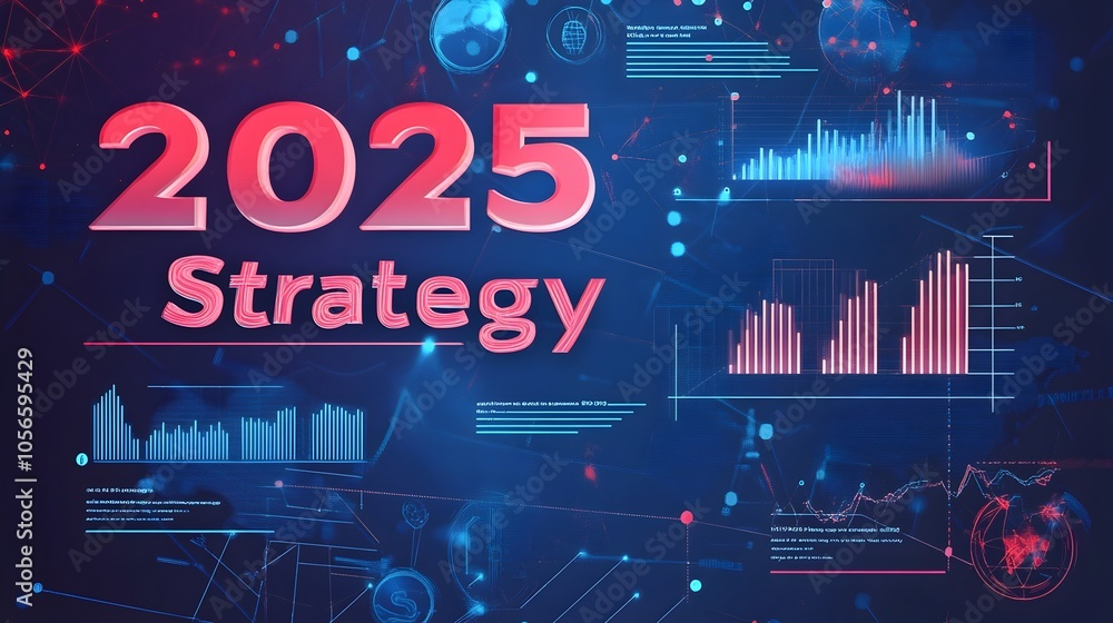 Poster 2025 business growth strategy layout with dynamic graphs and charts