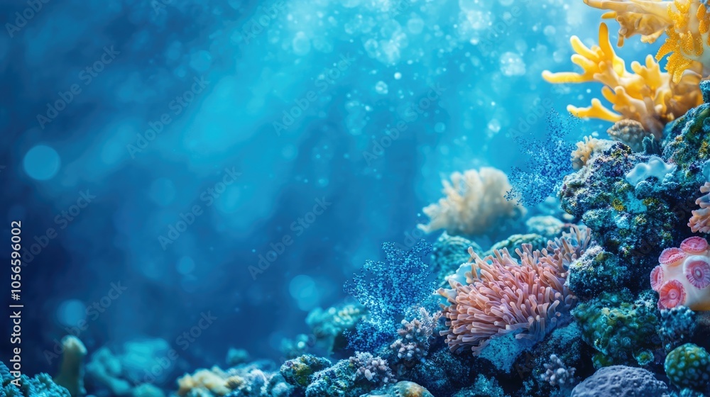 Poster bright blue backdrop featuring marine elements with a designated area for text and a subtle tint