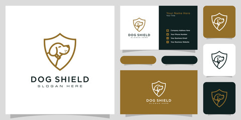 Dog shield hipster vintage logo and business card