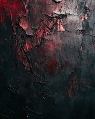 Dark red and black abstract oil painting, mysterious and haunting.