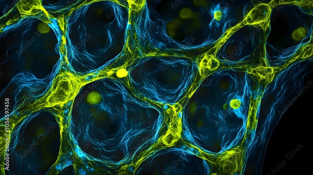 Aufkleber intricate artery network with vibrant cellular structures on dark background