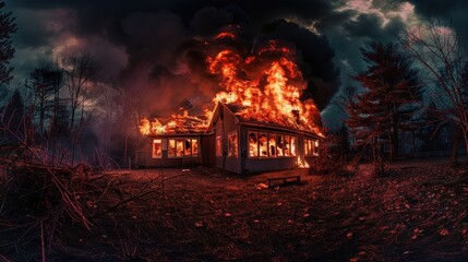 Obraz premium Burning House in the Night