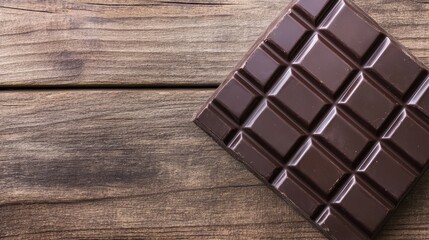 Close-up of a dark chocolate bar on a rustic wooden surface. Perfect for food-related projects and culinary illustrations.