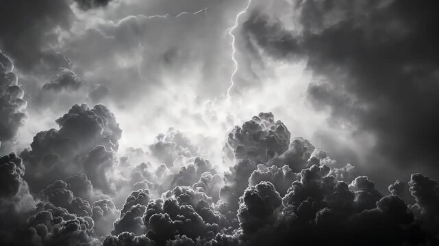 Panorama Dark cloud at evening sky with thunder bolt. Heavy storm bringing thunder, lightnings and rain in summer. Black and white thunderbolt background Video