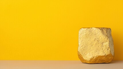A textured block of yellow substance sits against a vibrant yellow background, offering a minimalist yet striking visual appeal.
