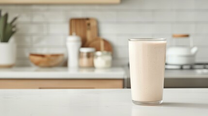 Berry Protein Smoothie in a glass with a vibrant mix of berries and protein powder, copy space