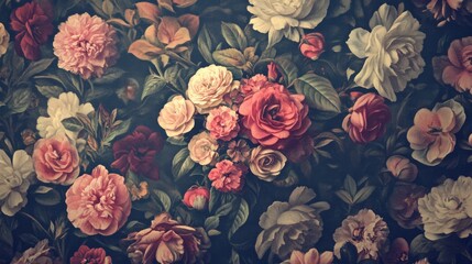 Beautifully nostalgic vintage floral wallpaper featuring a classic botanical flower bouquet perfect for a luxurious digital background design