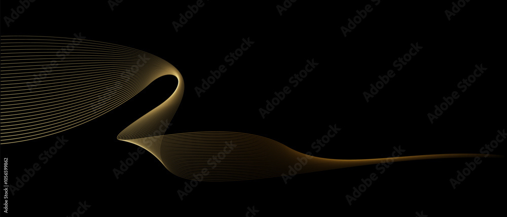 Aufkleber Abstract vector wavy lines flowing smooth curve gold gradient light color on black background in concept of luxury, technology, science, music, modern.