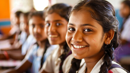 Obraz premium Lively, smiling middle school students..