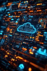 Obraz premium Glowing Blue Cloud Symbol on a Futuristic Tech Interface