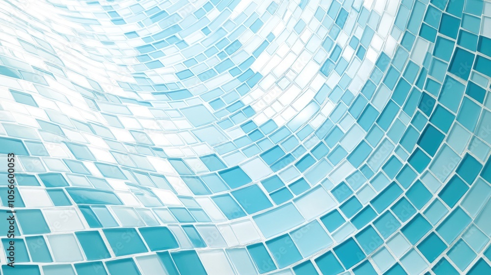 Poster abstract blue mosaic pattern with wave design