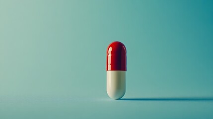 Focused Red and White Pharmaceutical Capsule on Neutral Studio Background
