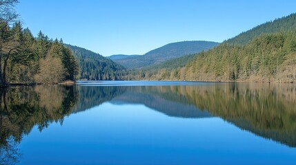 Tranquil Lake Surrounded by Lush Greenery