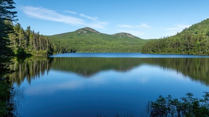 Serene Mountain Lake Reflection Under Blue Sky