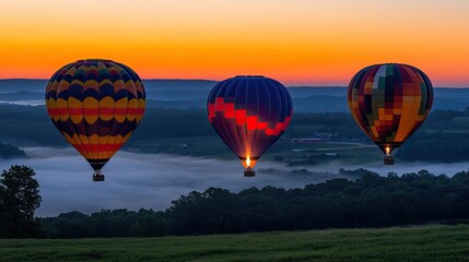 Obraz premium Colorful Hot Air Balloons at Sunrise Over Valley