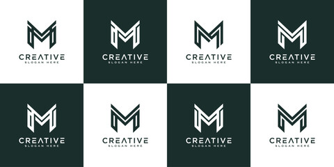 set of initials letter M abstract logo vector design