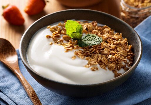a bowl of fresh yogurt with granol