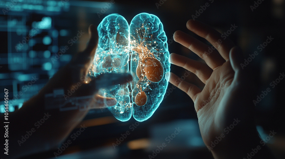 Aufkleber a futuristic representation of a brain being examined in a technology-driven laboratory environment