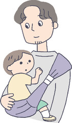 抱っこ紐で子供を抱っこするお父さんスリング