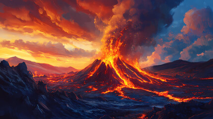 Fagradalsfjall volcano eruption on reykjanes peninsula, iceland. Lava Flow. Illustration