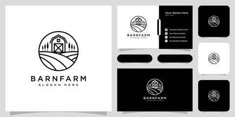 house farm logo vector design line style and business card