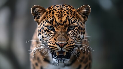 Fototapeta premium Bold aggressive leopard intense gaze wallpapers with striking visuals