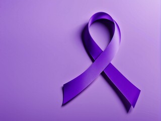 International Epilepsy Day. Purple ribbon on purple background. Alzheimer's disease, Pancreatic cancer, Hodgkin's Lymphoma awareness. World Lupus Day and world cancer. Banner. copyspace