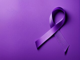 International Epilepsy Day. Purple ribbon on purple background. Alzheimer's disease, Pancreatic cancer, Hodgkin's Lymphoma awareness. World Lupus Day and world cancer. Banner. copyspace
