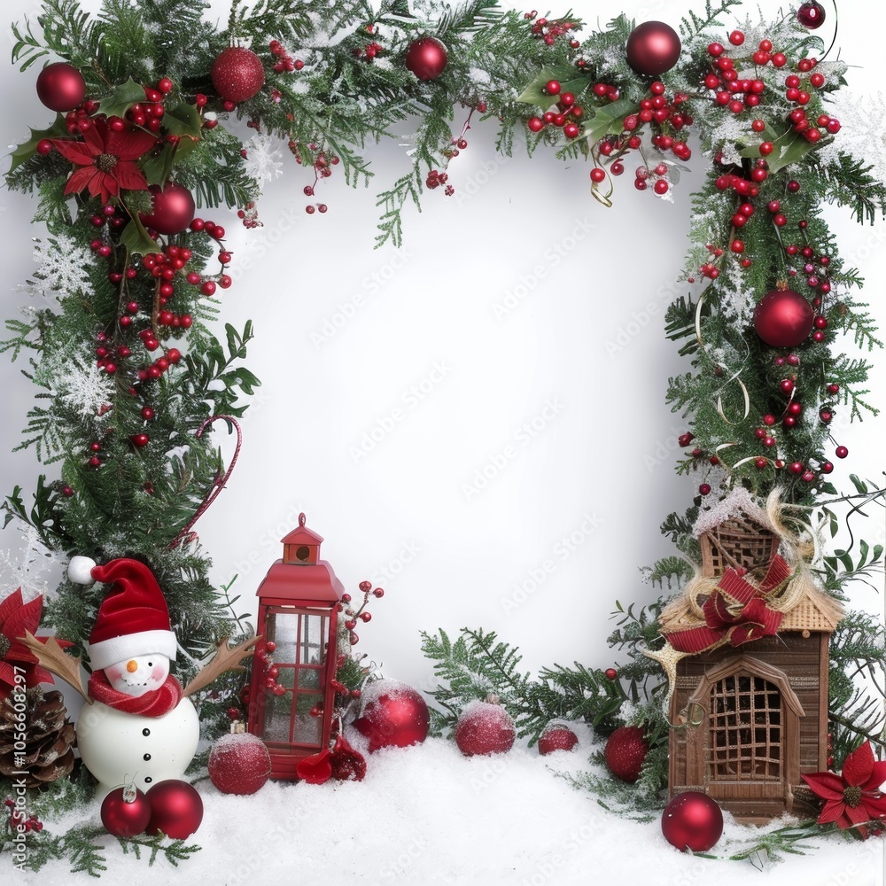 Poster christmas props arranged with a large blank area for adding text or graphics.