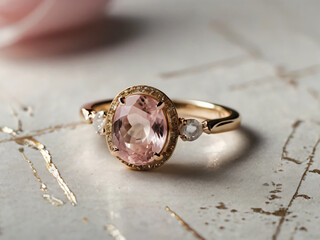 A stunning gold and silver ring with a central Pink quartz.