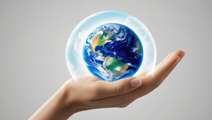 A hand cradles a glowing globe, symbolizing care for the Earth and environmental sustainability.