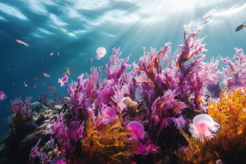 Vibrant Underwater Scene with Colorful Coral and Jellyfish