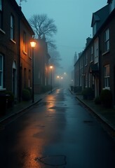 Late Evening Mystique: Fog-Blanketed Streets of a Northern UK Town
