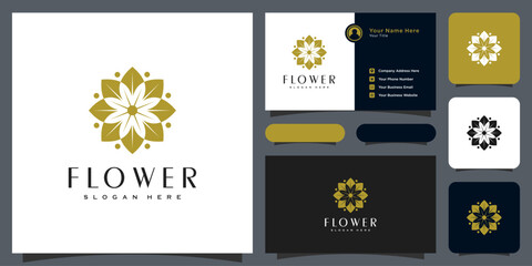 Flower mono line luxury logo with business card design