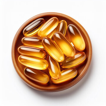 fish oil supplement capsules isolated on white background