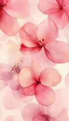 Vintage pink petals, floral wallpaper. Retro watercolor