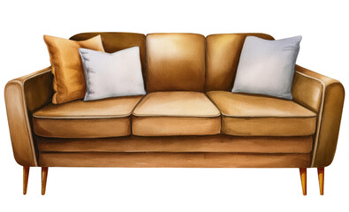 Stylish brown sofa with pillows, perfect for home decor and comfort.