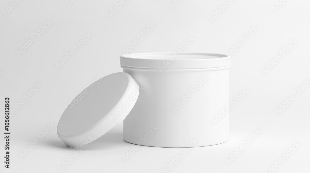 Aufkleber a white container with a matching lid is displayed on a plain white backdrop