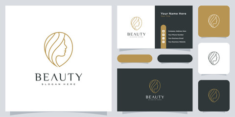 Beauty woman hairstyle logo design with business card for nature people salon elements