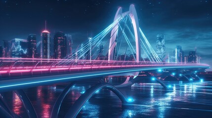 Obraz premium Futuristic City Bridge Night