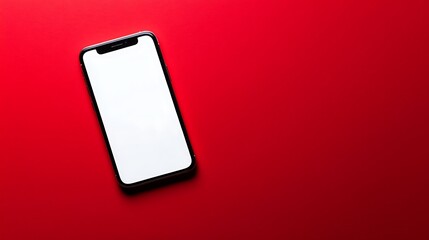 A white blank phone screen on a red background 