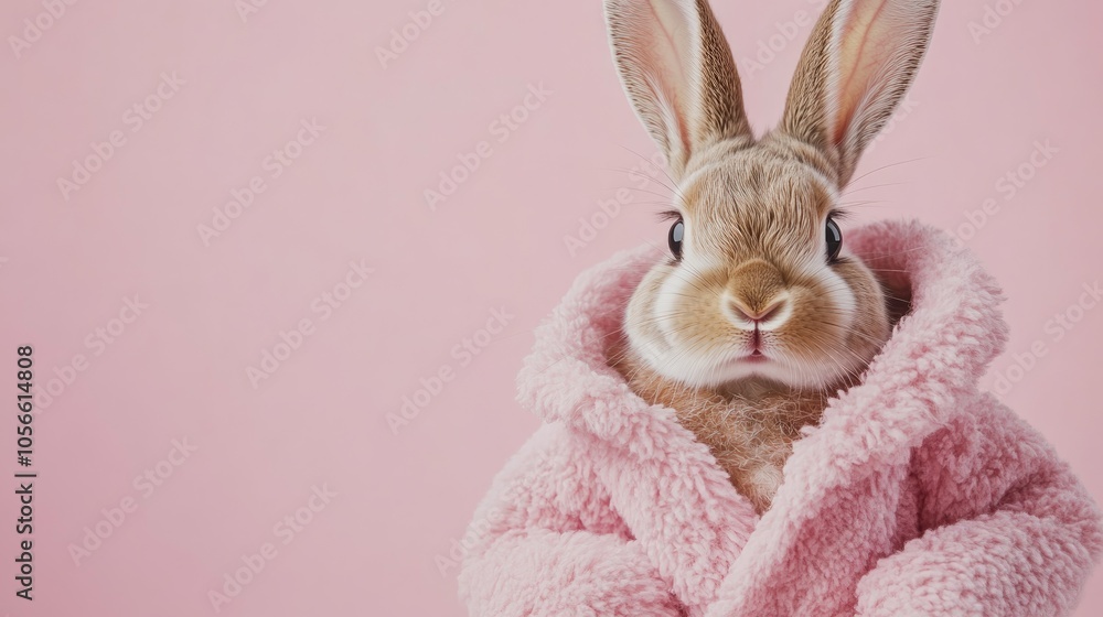 Poster adorable bunny dressed in playful attire emphasizing a pink themed mood portrait captures selective 