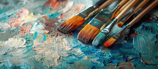 Fototapeta premium Paint Brushes On The Artist S Desk Tool For Artist Hobby