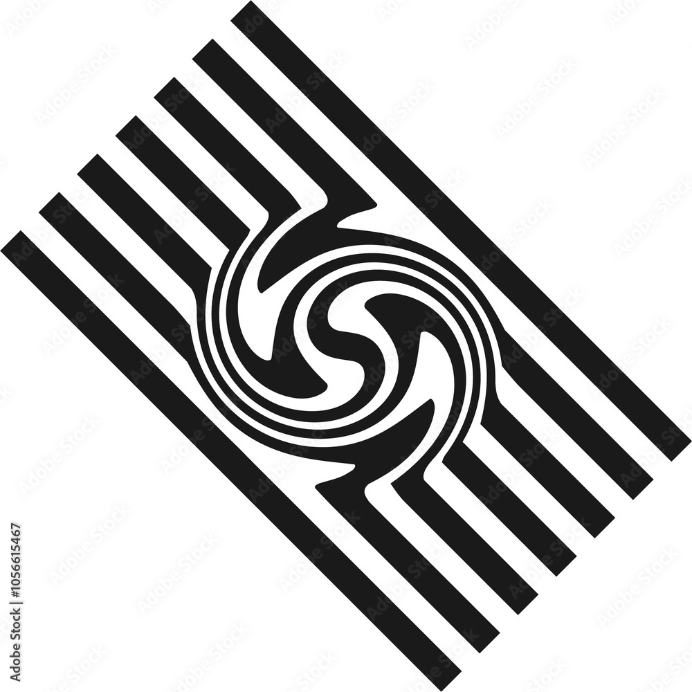 Poster design monochrome movement illusion element. abstract striped distortion geometric backdrop. vector-