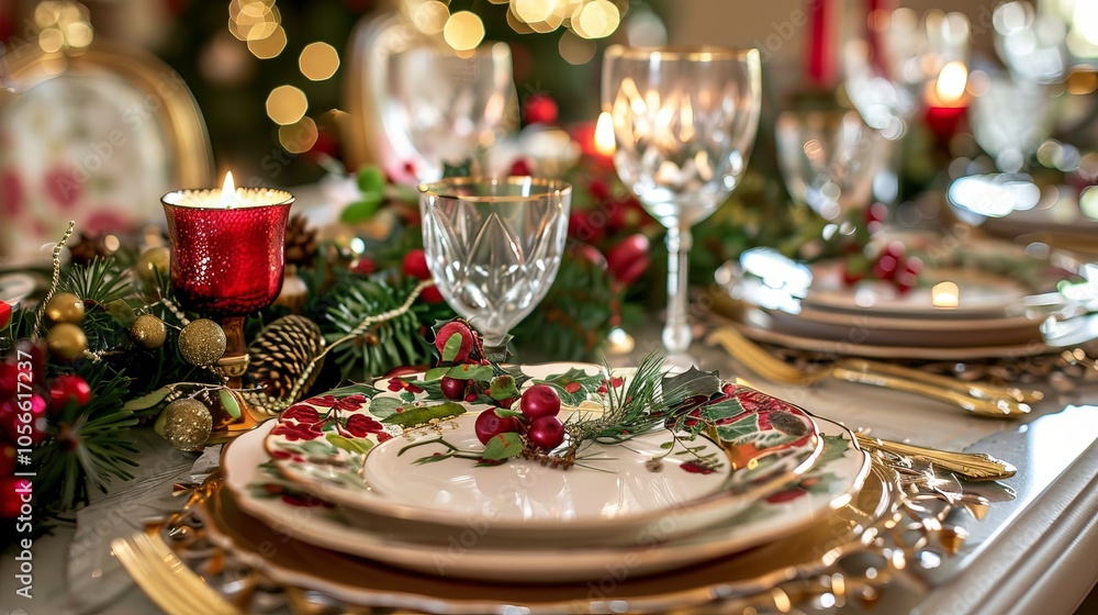 Poster festive table setting with blank background for personalized text.